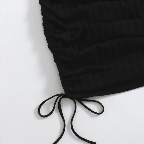 Black Drawstring Rib-Knit Bodycon Dress - Picture 3 of 4